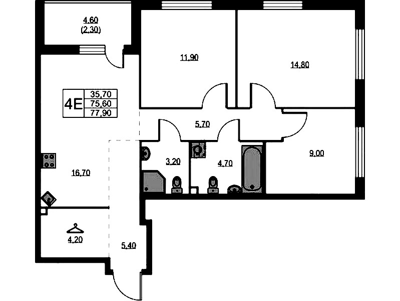 3-комнатная квартира 77.8 м², 2/13 эт., ЖК «А101 Лаголово»